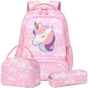 Set 3 pcs sac scolaire / Licorne rose/mauve #1370