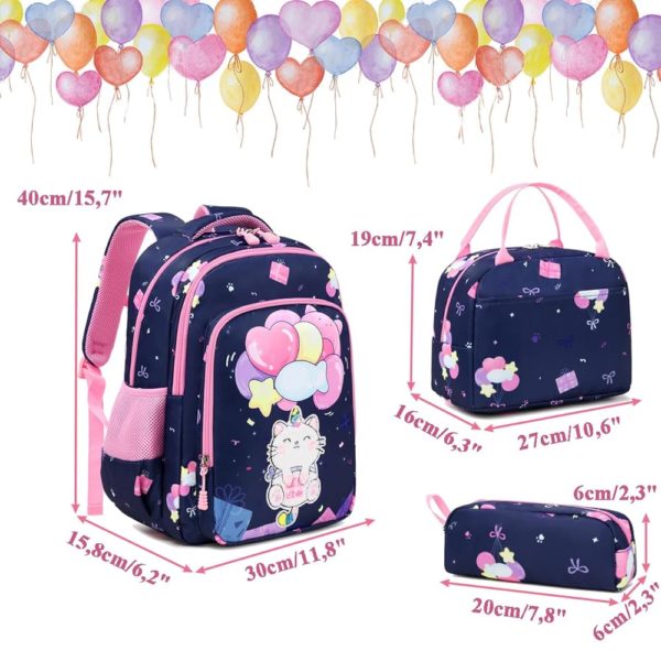 Set 3 pcs sac scolaire / chat bleu #1369 – Image 2