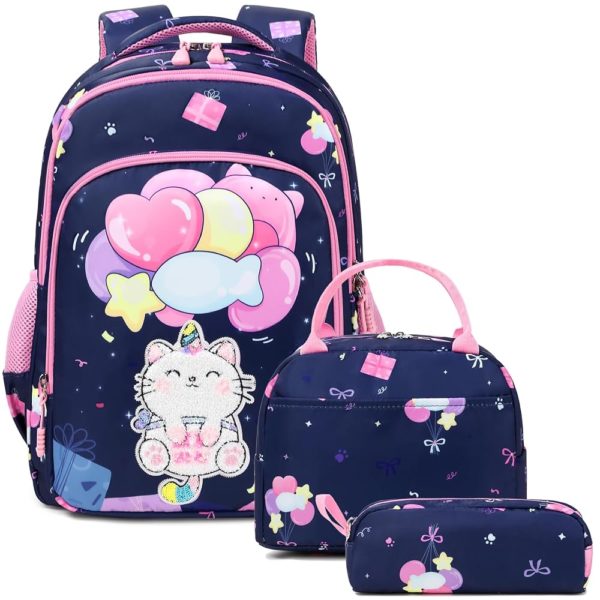 Set 3 pcs sac scolaire / chat bleu #1369