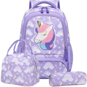 Set 3 pcs sac scolaire / Licorne mauve #1370