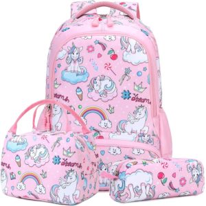 Set 3 pcs sac scolaire / Licorne rose #1371