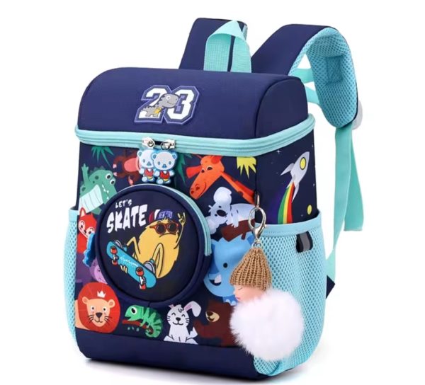 Sac scolaire maternelle animal print bleu #1377