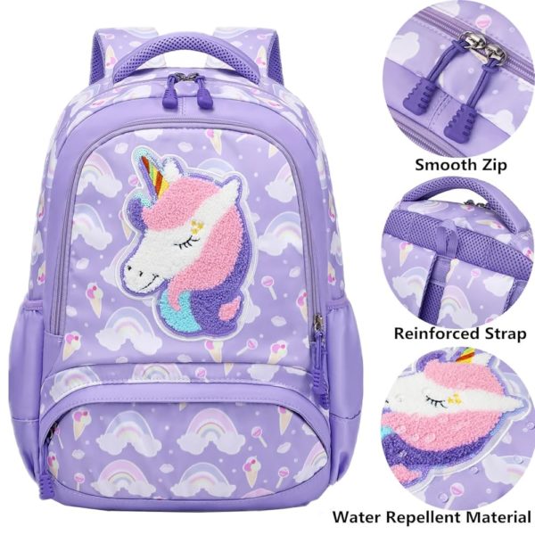 Set 3 pcs sac scolaire / Licorne mauve #1370 – Image 2