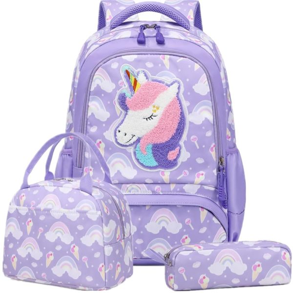 Set 3 pcs sac scolaire / Licorne mauve #1370
