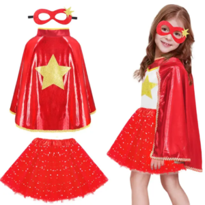 Costume de princesse, cape, jupe tutu et masque rouge #1532