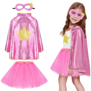 Costume de princesse, cape, jupe tutu et masque rose #1531