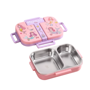 Boîte à repas maternelle en acier inoxydable rose de 600 ml, sans BPA 2 compartiments #1630
