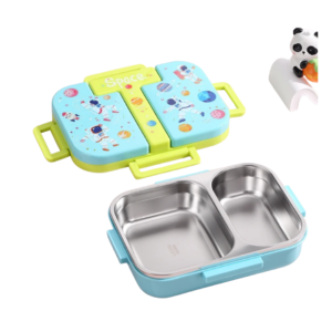 Boîte à repas maternelle en acier inoxydable bleu ciel de 600 ml, sans BPA 2 compartiments #1631