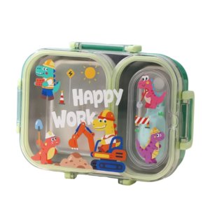 Boîte à gouter maternelle acier inoxydable vert, 600 ml, sans BPA 2 compartiments #1618