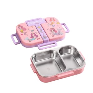 Boîte à repas maternelle en acier inoxydable rose de 600 ml, sans BPA 2 compartiments #1630