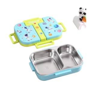 Boîte à repas maternelle en acier inoxydable bleu ciel de 600 ml, sans BPA 2 compartiments #1631